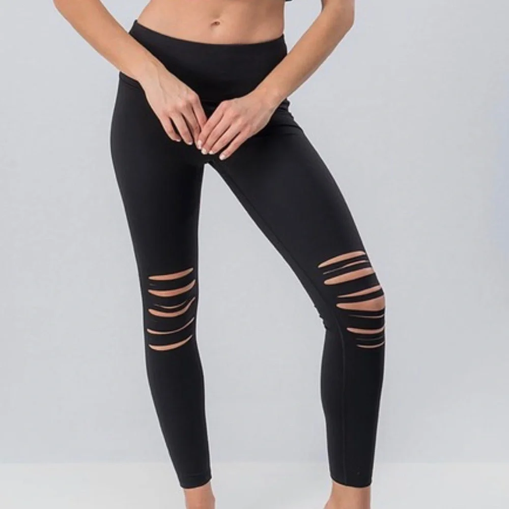 NEW Black Distressed Leggings knee soft grunge
